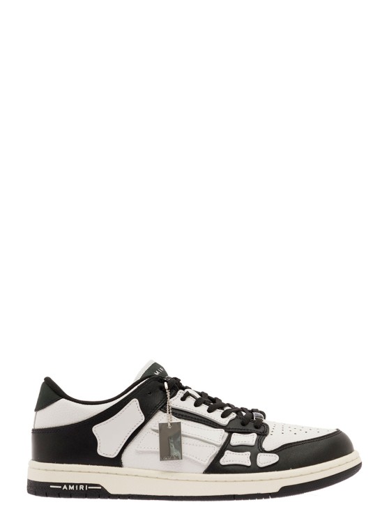 Shop Amiri Skel Top Low' White And Black Sneakers With Skeleton Patch In Leather