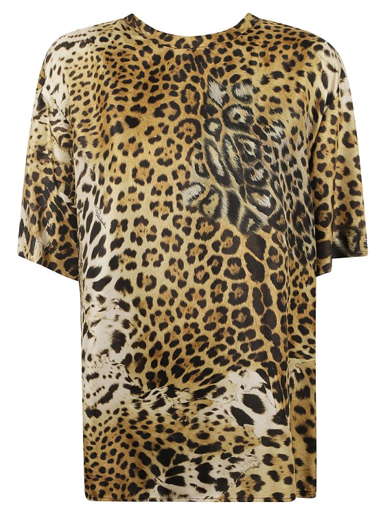 Shop Roberto Cavalli Beige/multicolour Leopard Print T-shirt In Brown