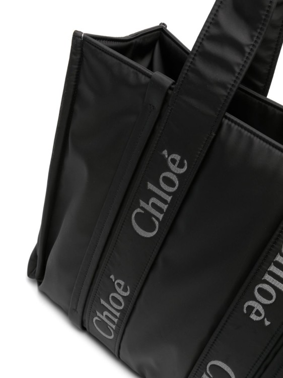 Shop Chloé Black Embroidered Logo Tote Bag