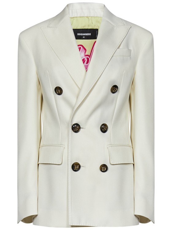 Shop Dsquared2 Off-white Virgin Wool Blend Double-breasted Blazer
