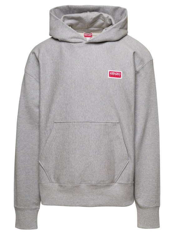 Shop Kenzo Grey Hoodie With Logo Print At The Front And Back In Stretch Cotton