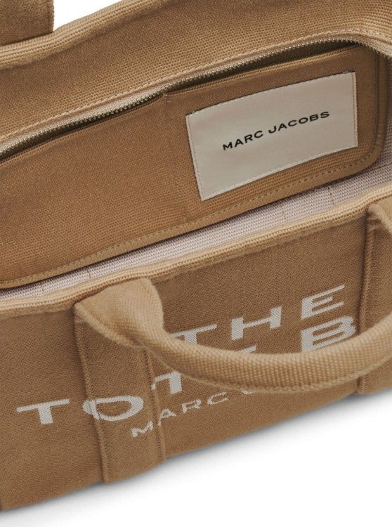 Shop Marc Jacobs Small Tote' Beige Tote With Contrasting Logo Embroidery In Cotton And Polyester In Brown