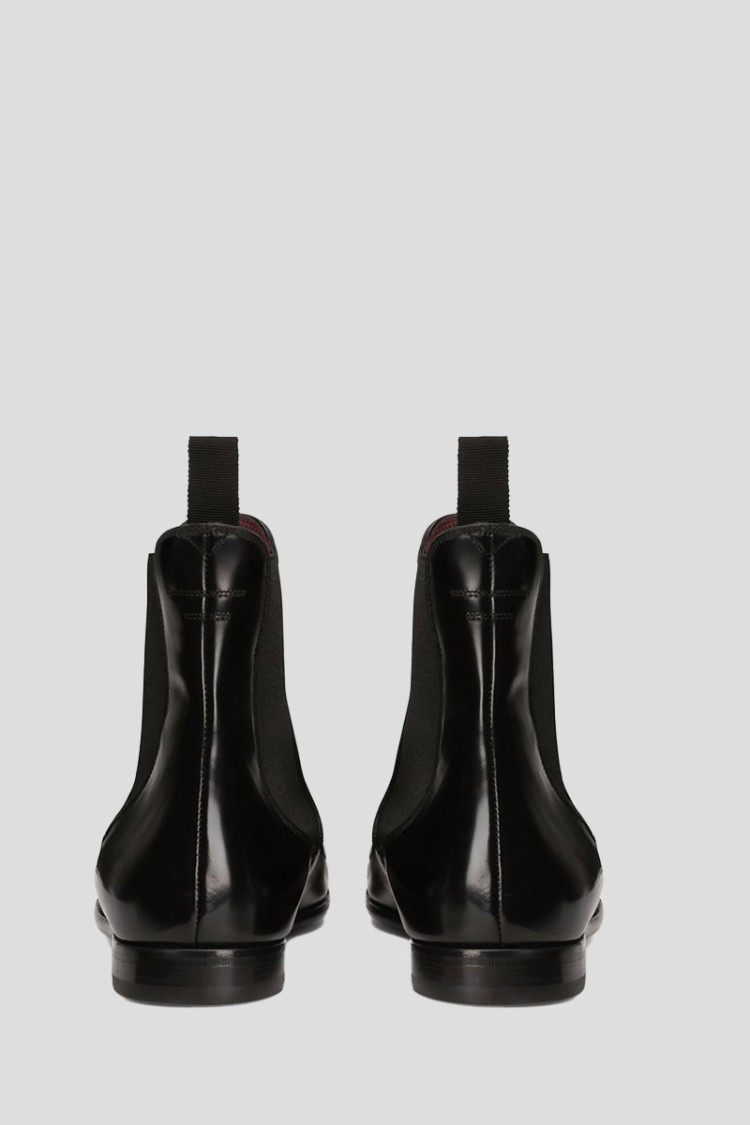 Dolce & Gabbana Black Leather Chelsea Ankle Boots Shoes In Neutrals