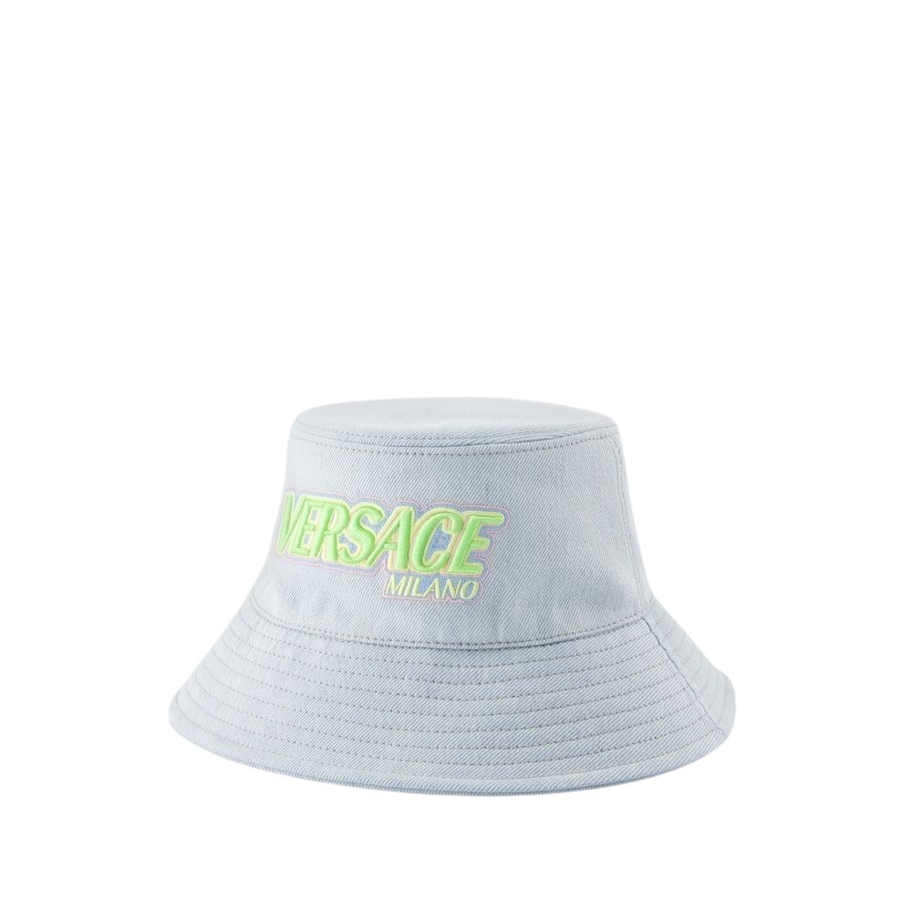 Versace Embroidered Logo Bucket Hat - Denim - Blue In Blue