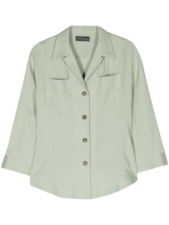 Shop Lorena Antoniazzi Camp-collar Linen-blend Green Shirt