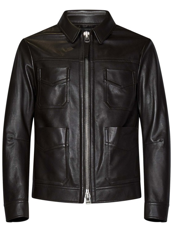 Shop Tom Ford Bitter Chocolate Grained Leather Blouson In Black
