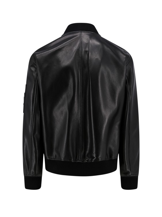 Shop Versace Leather Jacket With Embroidered Logo In Black