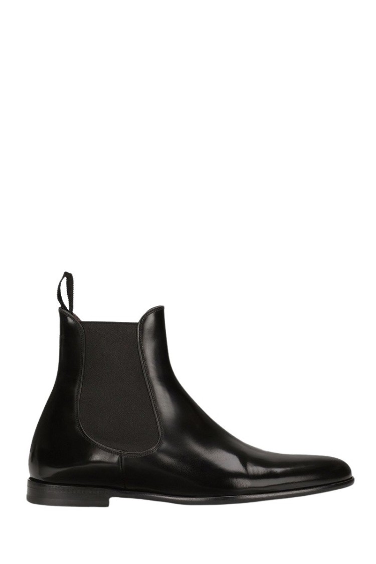 Dolce & Gabbana Black Leather Chelsea Ankle Boots Shoes In Neutrals
