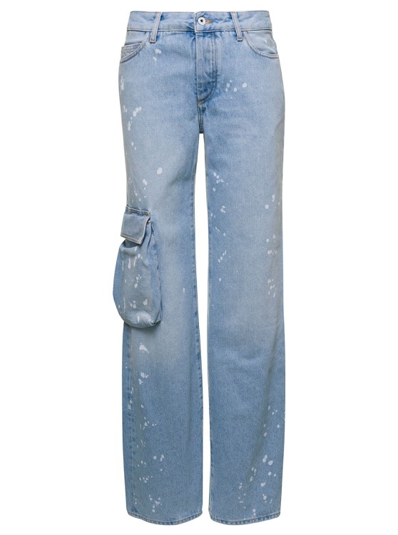 Shop Off-white Light Blue Jeans With Cargo Pocket And Paint Stains In Cotton Denim