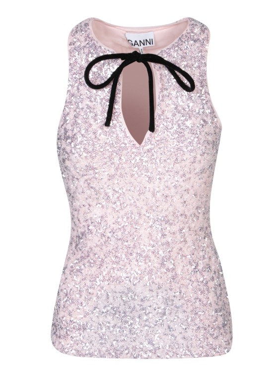 Ganni Sleeveless Top In Sequin-covered Fabric In Pink