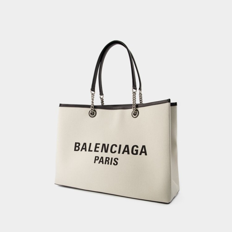 Shop Balenciaga Duty Free Tote Bag L - Cotton - Beige In Neutrals