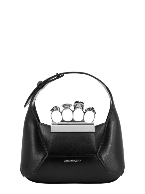 Shop Alexander Mcqueen Leather Handbag With Metal Rings And Swarovski In Black