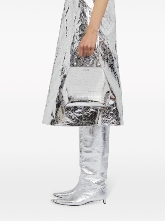 Shop Jil Sander Laminated Croco-effect Bag In Silver