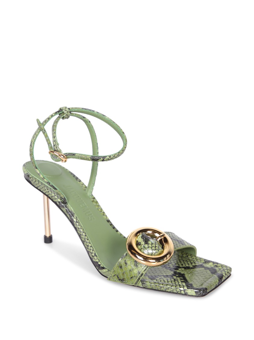 Jacquemus Python-print Leather Sandals In Green