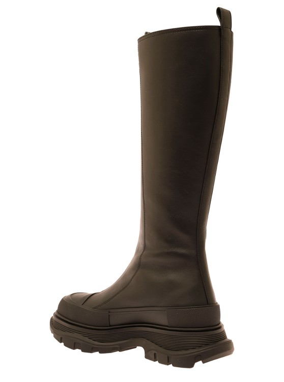 Shop Alexander Mcqueen Tread Slick' Black Boots With Embossed Logo And Chunky Platform In Leather