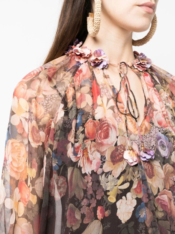 Shop Zimmermann Gathered-neck Floral-print Blouse In Multicolor