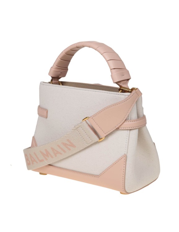 Shop Balmain B-buzz 22 Bag In Canvas And Leather Nude Pink