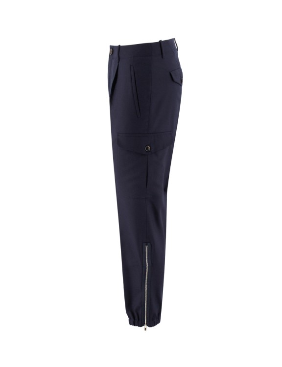 Shop Brunello Cucinelli Blue Wool Trousers With Cargo Pockets In Black