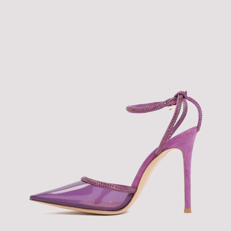 Shop Gianvito Rossi Freesia Suede And Plexiglass Sandals In Purple
