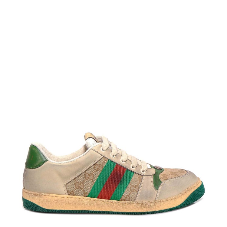 Gucci Leather Sneakers With Gg Motif In Multi