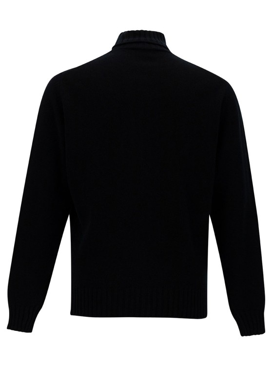 Shop Gaudenzi Black Turtleneck Sweater With Ribbed Trims In Wool And Cashmere