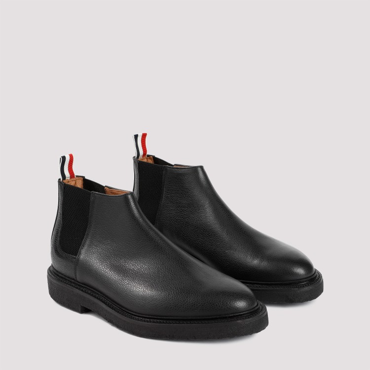 Shop Thom Browne Black Leather Mid Top Chelsea Boots