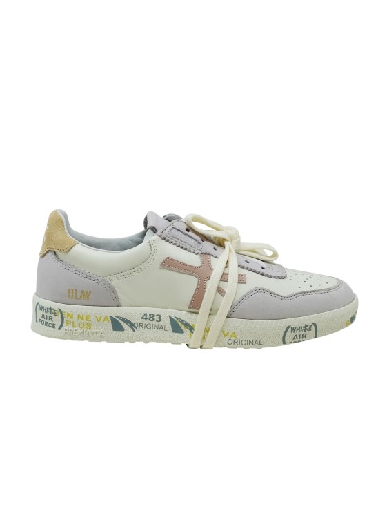 Premiata Clayd Var White And Lilac Leather Sneakers