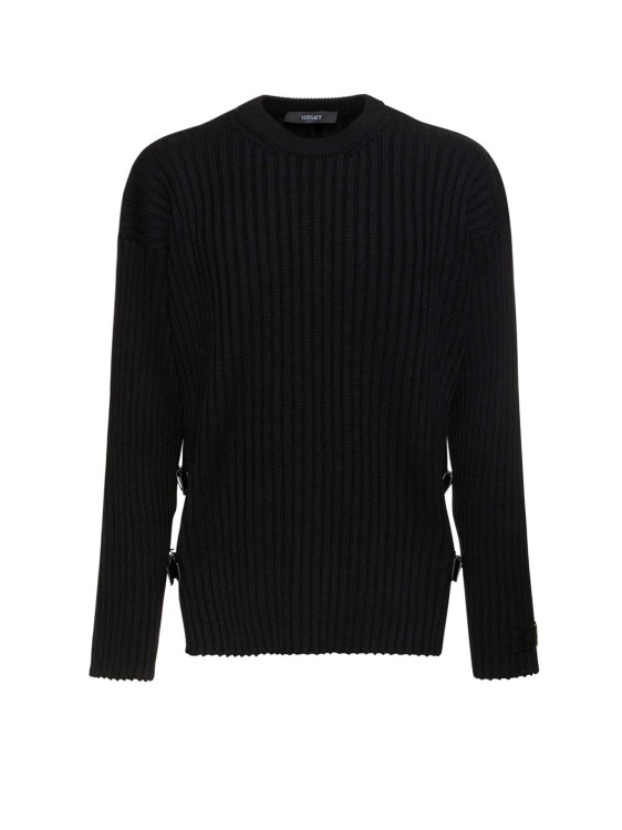 Shop Versace Ribbed Wool Sweater In Black
