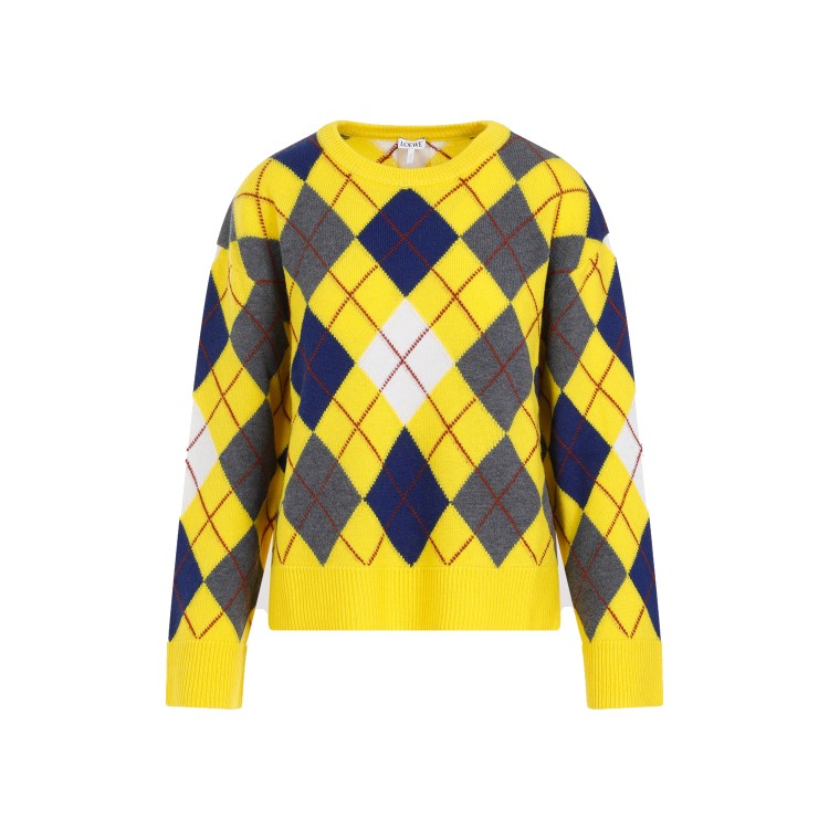 Loewe Yellow Wool Argyle Sweater In Gold