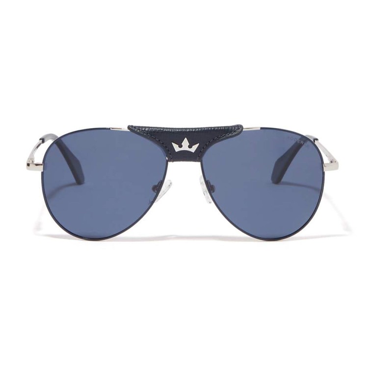 Roderer James Aviator Polarized Sunglasses - Navy Blue Leather Bridge