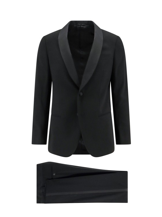 Shop Giorgio Armani Virgin Wool Tuxedo With Gros-grain Profiles In Black