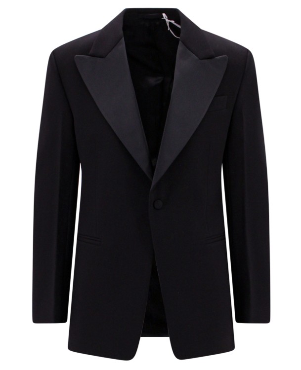 Shop Ferragamo Satin Profiles Wool Blazer In Black
