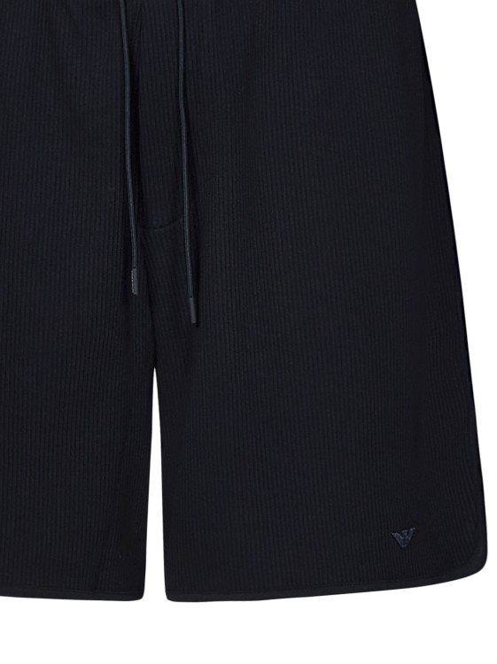 Shop Emporio Armani Navy Blue Shorts In Ribbed Stretch Cotton Blend
