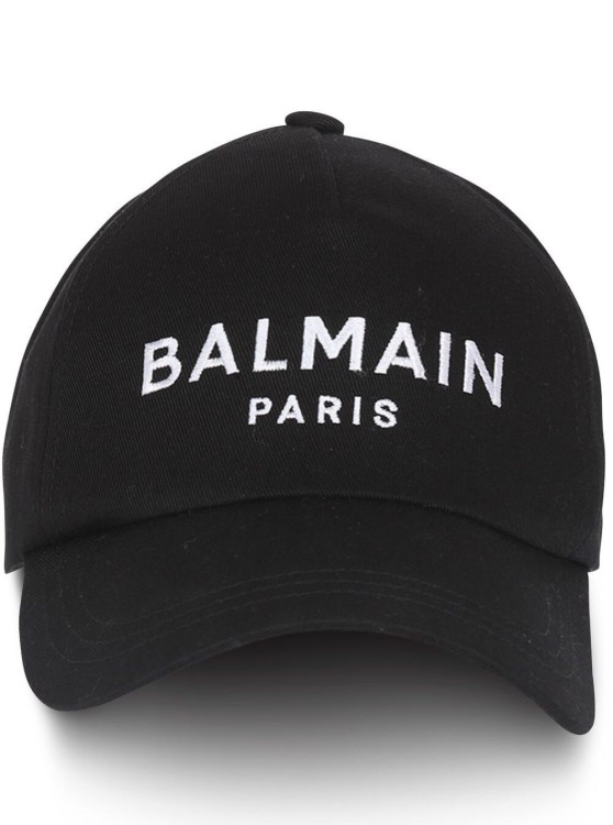 Shop Balmain Black Baseball Cap With Contrasting Logo In Cotton