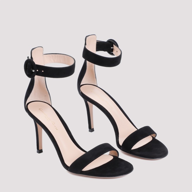 Shop Gianvito Rossi Portofino 85 Camel Suede Leather Sandals In Black