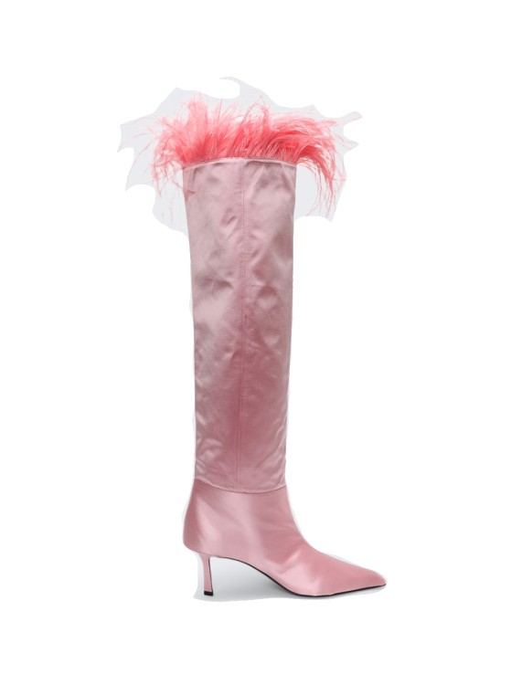 Alexander Wang Viola 65 Feather Slouch Boot In Satin In Pink