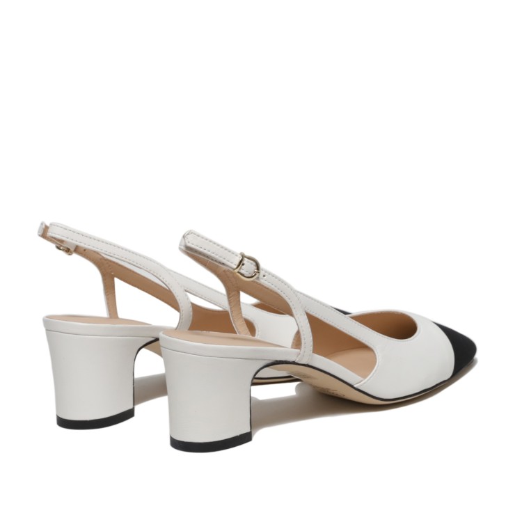 La Sellerie White Nappa Slingback With Black Fabric Toe Cap In Grey