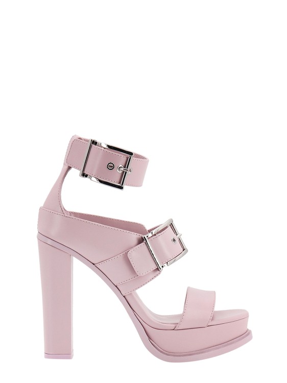 Shop Alexander Mcqueen Leather Sandals With Maxi Metal Buckle In Pink