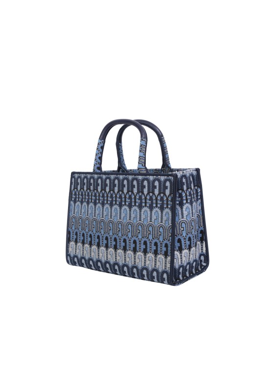 Shop Furla Toni Antracite Jacquard-embossed Tote Bag In Blue