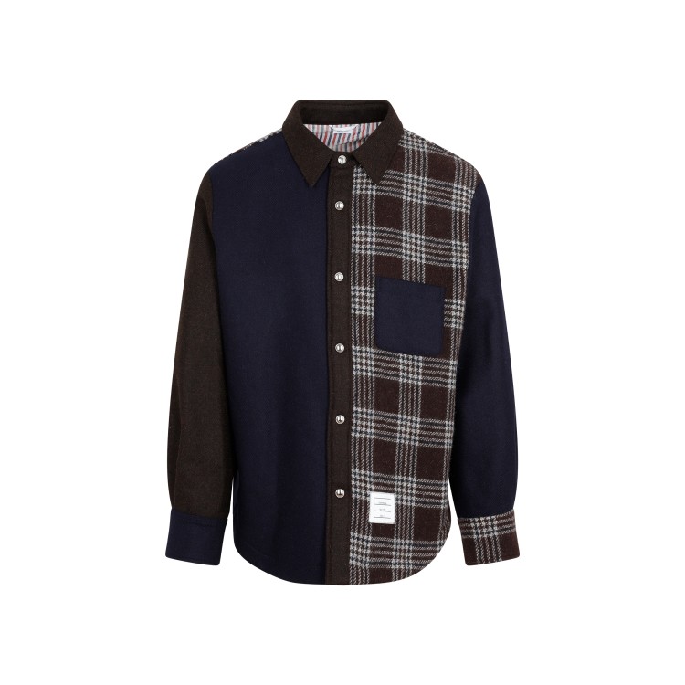 Shop Thom Browne Wool Snap Front Shirt Jacket In Multicolor