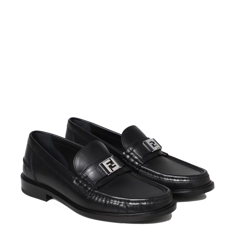 Shop Fendi Ff Leather Loafers In Black