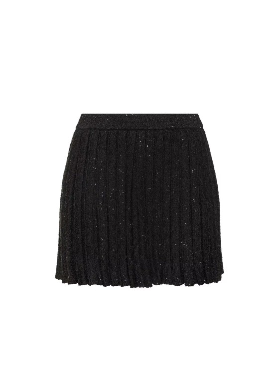 Shop Self-portrait Cotton Blend Skirt With Sequins In Black