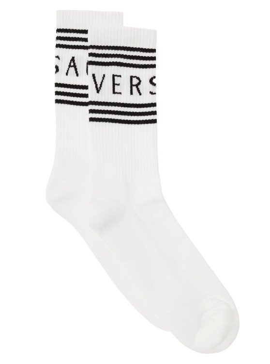 VERSACE WHITE COTTON SOCKS WITH LOGO