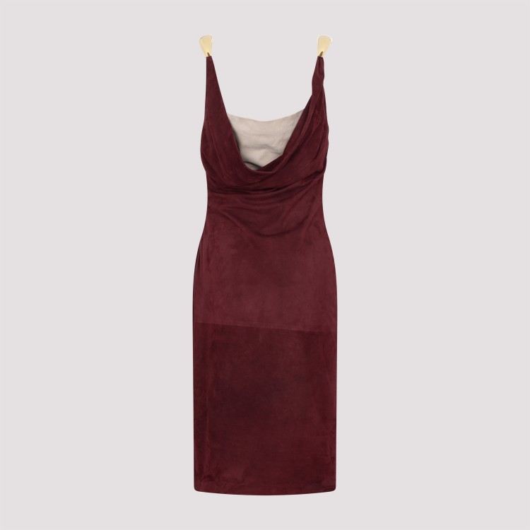 Shop Bottega Veneta Red Fluid Suede Midi Dress With Metal Detail