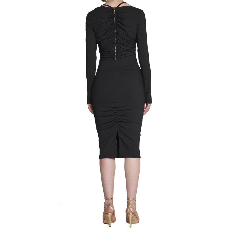 Shop Versace Medusa Head Ruched Midi Dress In Black