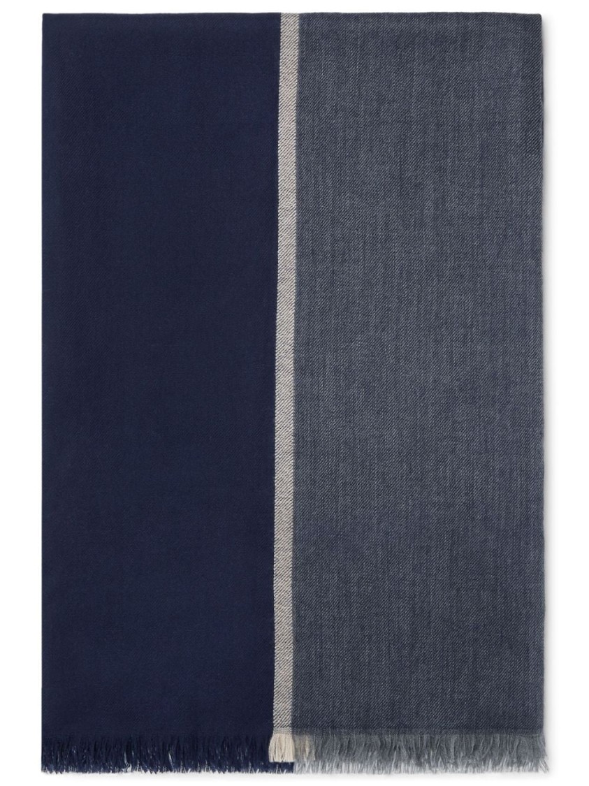 Brunello Cucinelli Wool-silk Blend Scarf With Fringed Edges In Grey