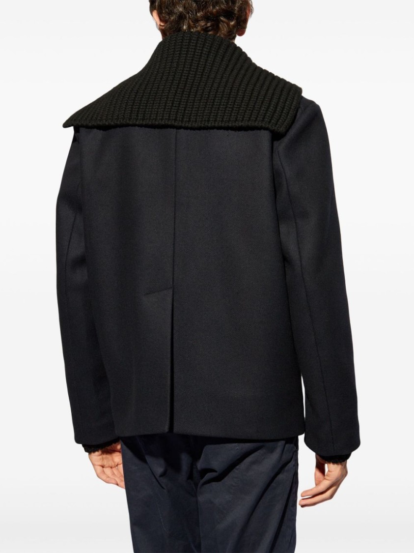 Dsquared2 Knit-panel Double-breasted Jacket In Blue