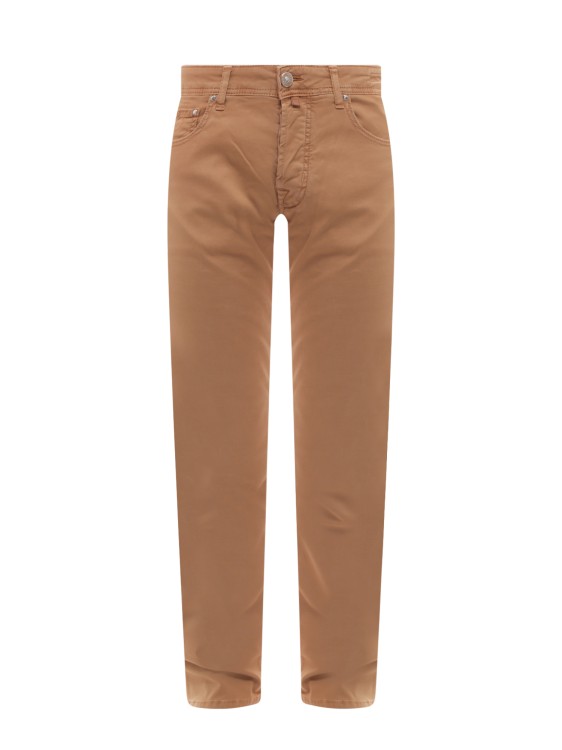 Shop Jacob Cohen Slim Fit Trouser With Back Logo Patch In Brown