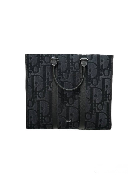 Shop Dior Tote East West Jacquard Maxi Oblique Black