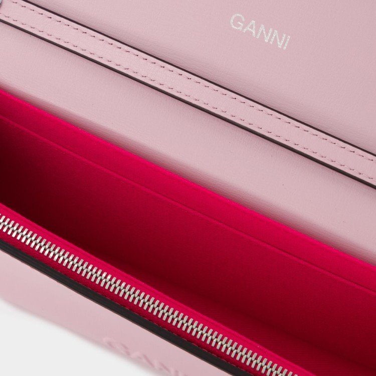 Shop Ganni Banner Envelope Wallet On Chain - Leather - Pink